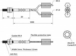 LANBAO PFRC-310 оптоволоконный кабель 1м головка M3 Sn=40мм