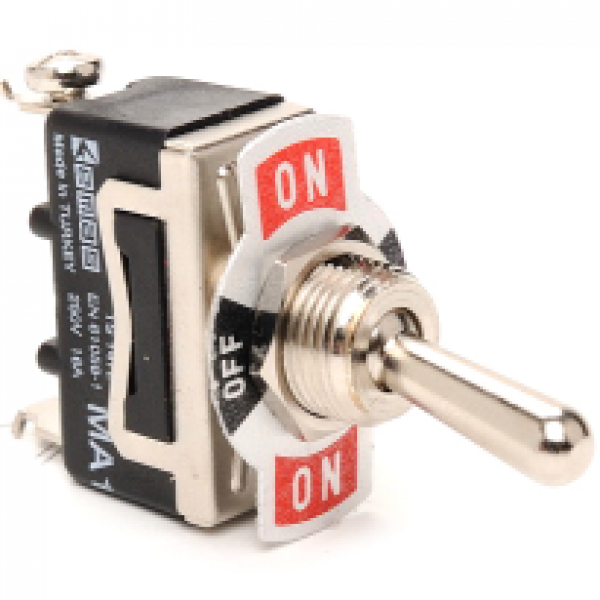 Тумблер (1НО+1НО), винтовое подключение, маркировка ON-OFF-ON, металл (250В AC, 16А) MA113
