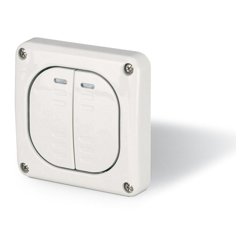 Выключатель встраиваемый двухклавишный, 2P 10A/250V, с подсветкой, M95(95x95mm), IP66, серия PROTECTA