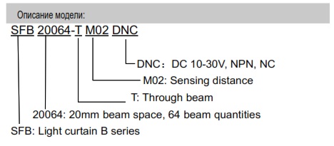 LANBAO SFB40018-TM02DNC Завеса безопасности SFB series , Расстояние между лучами (мм) 40 , Количество лучей 18 , Приемник NPN NC , 28*13mm