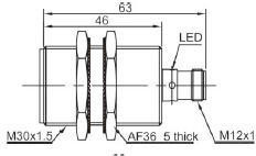LANBAO LR30XBF15DNOY-E2 индуктивный датчик M30x63мм NPN NO Sn=15мм разъем M12