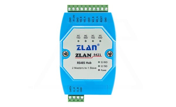 Концентратор последовательных интерфейсов ZLAN9421, RS-485 с кэшированием, 2 Master/1 Slave, 3xRS-485, 9_24VDC, DIN35