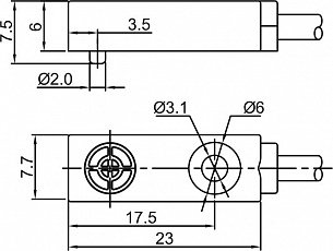LANBAO LE08XSN25DPC индуктивный датчик 7,7x7,5x23мм PNP NC 2,5мм кабель 2м