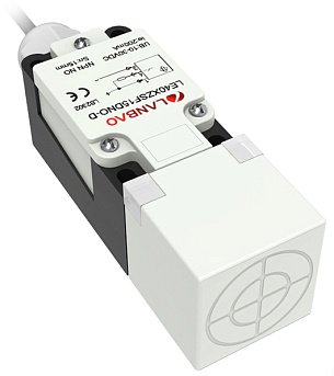 LANBAO LE40XZSF15DNO-D Индуктивный датчик 15 мм, прямоугольный, заподлицо, 10…30 DC, NPN, NO, PBT, клеммы, IP67