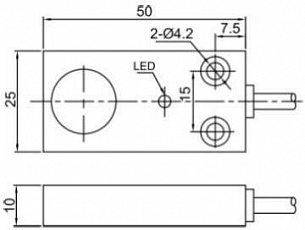 LANBAO LE50SF05DPO индуктивный датчик 25x10x50мм PNP NO Sn=5мм кабель 2м