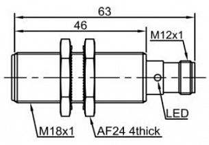 LANBAO LR18XBF05DPO-E2 индуктивный датчик M18x63мм PNP NO Sn=5мм разъем M12