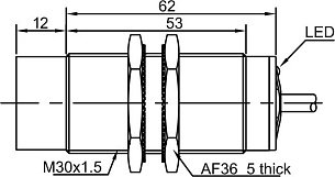 LANBAO LR30XCN15SBO индуктивный датчик M30х62мм 2-х проводный NO Sn=15мм кабель 2м