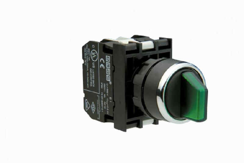 Переключатель 2-0-1 (1НО+1НО), с фиксацией, зелёный цвет, с блоком подсветки B3 (без лампы), серия B (250В AC, 4А), IP50 B131SL30Y