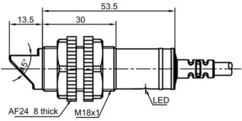 LANBAO PR18GS-DM3DPR Рефлекторный датчик 3 м, инфракрасный светодиод, PNP, NO+NC, 10…30 DC, PBT, цил