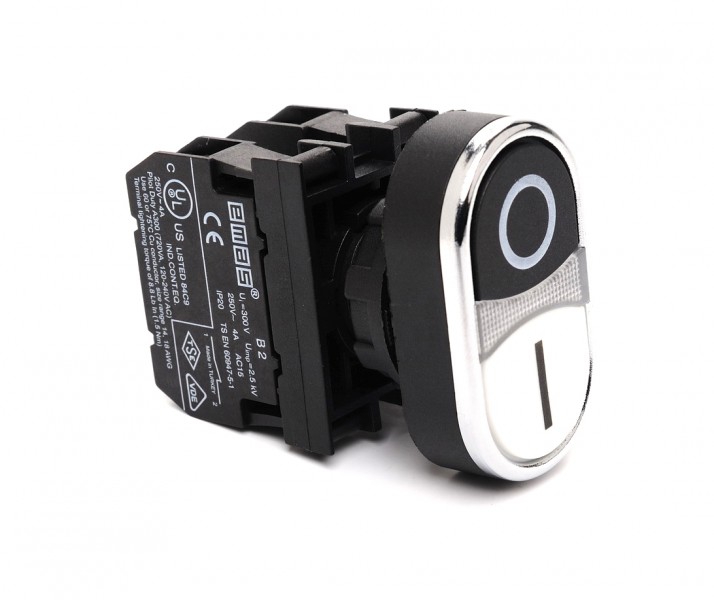 Кнопка сдвоенная черно-белая с подсветкой неон (1НО+1НЗ)