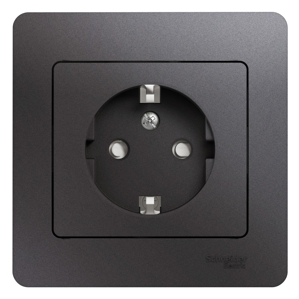 GLOSSA РОЗЕТКА с заземлением со шторками, 16А, в сборе, ГРАФИТ