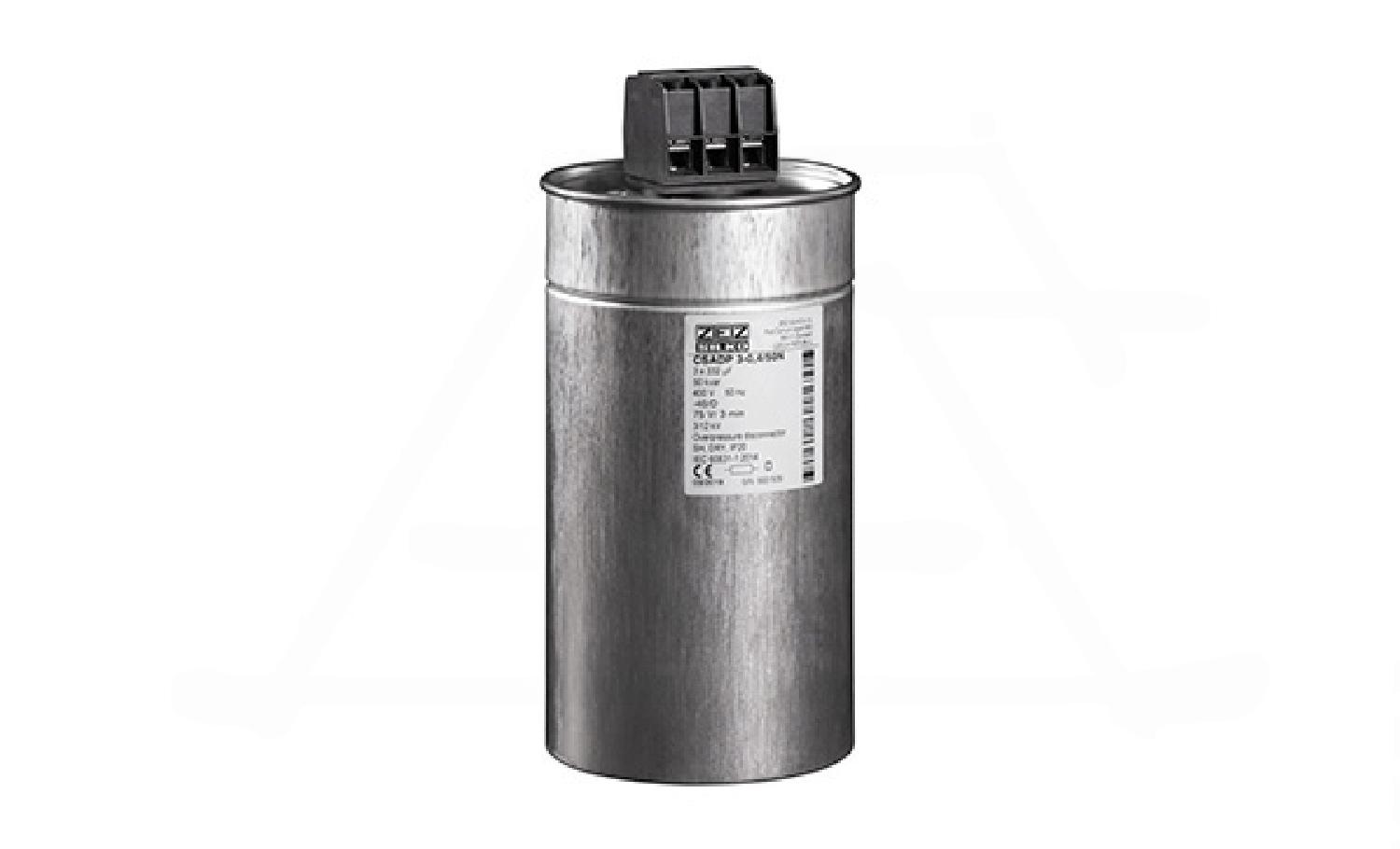 Конденсатор CSADP 3-0,4/50N, трехфазный, 50kVAr(400VAC), MKP заполненный гелем, двухсторонний клеммник S=35mm?, нормальный режим, IP20