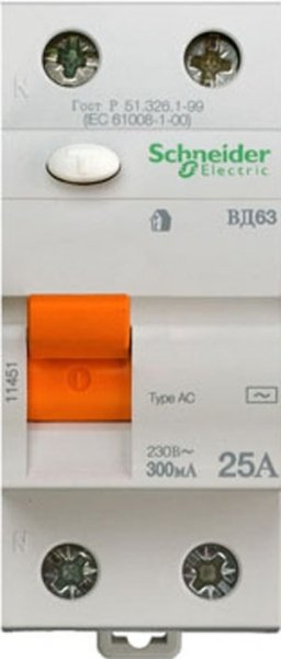 ДИФ. ВЫКЛ. НАГРУЗКИ ВД63 2П 25A 300MA АС, Испания