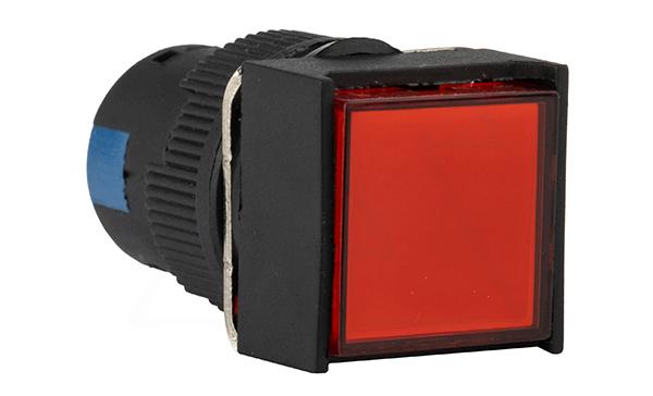 Кнопка плоская LA115-C, возврат, красная, квадратная, без подсветки, 1NO+1NC, 16mm, IP40