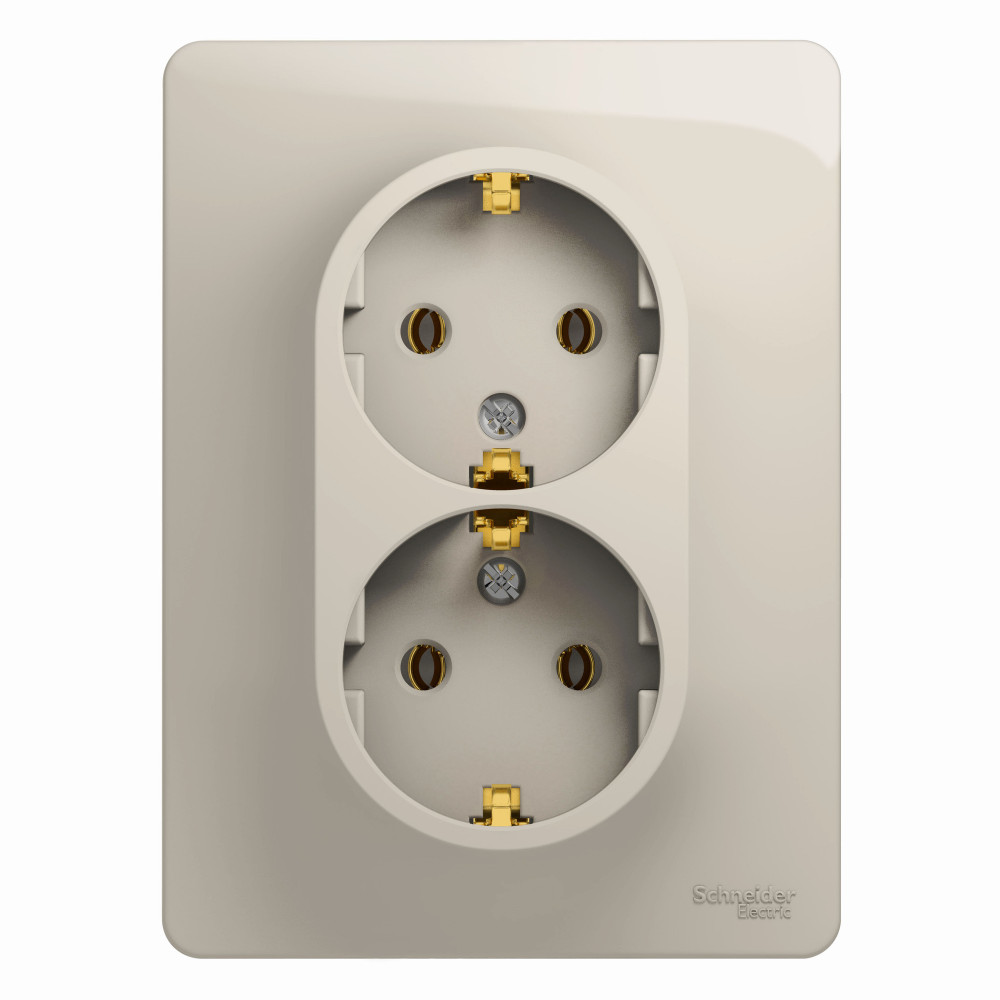 GLOSSA РОЗЕТКА двойная с заземлением без шторок, 16А, в сборе, МОЛОЧНЫЙ