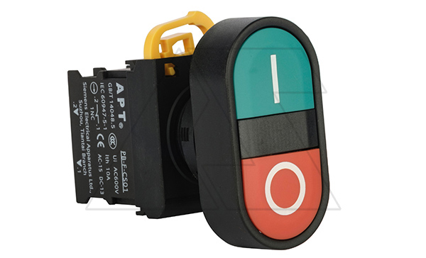 Кнопка двойная PB3E, красный/зеленый,  1NO+1NC, 6A 230VAC/24VDC, без подсветки, 22mm, IP65