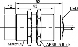 LANBAO LR30XBN15DNC индуктивный датчик M30х52мм NPN NC Sn=15мм кабель 2м