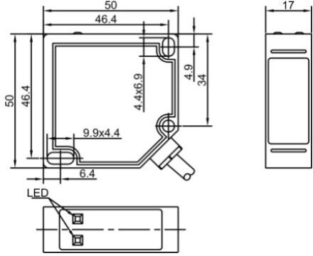 LANBAO PTF-DM5SK оптический датчик 50x50x17мм 12-240 DC / 24-240 AC Реле Sn=5м (R-тип) кабель 2м