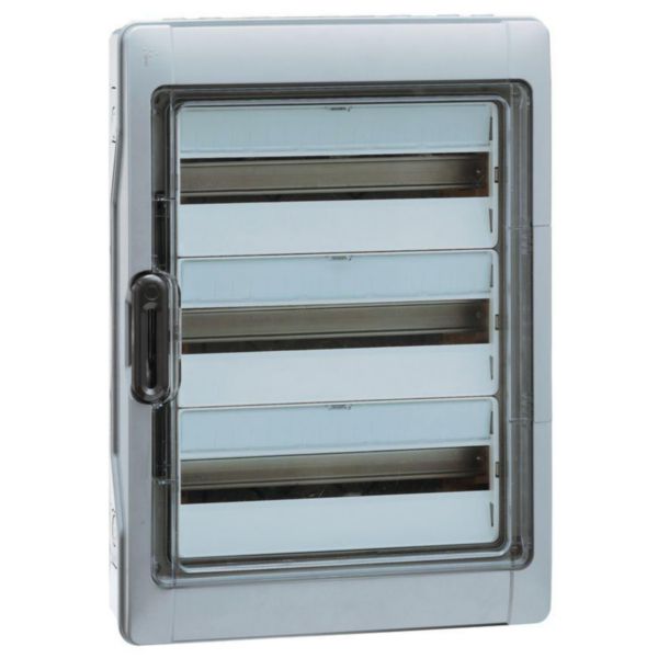 Щиток PLEXO³ 3х12+1М, N(1х25мм² + 21х16мм²) PE(1х25мм² + 21х16мм²), ударопрочный полистирол, 622х340х161мм, IP65, IK09, серый