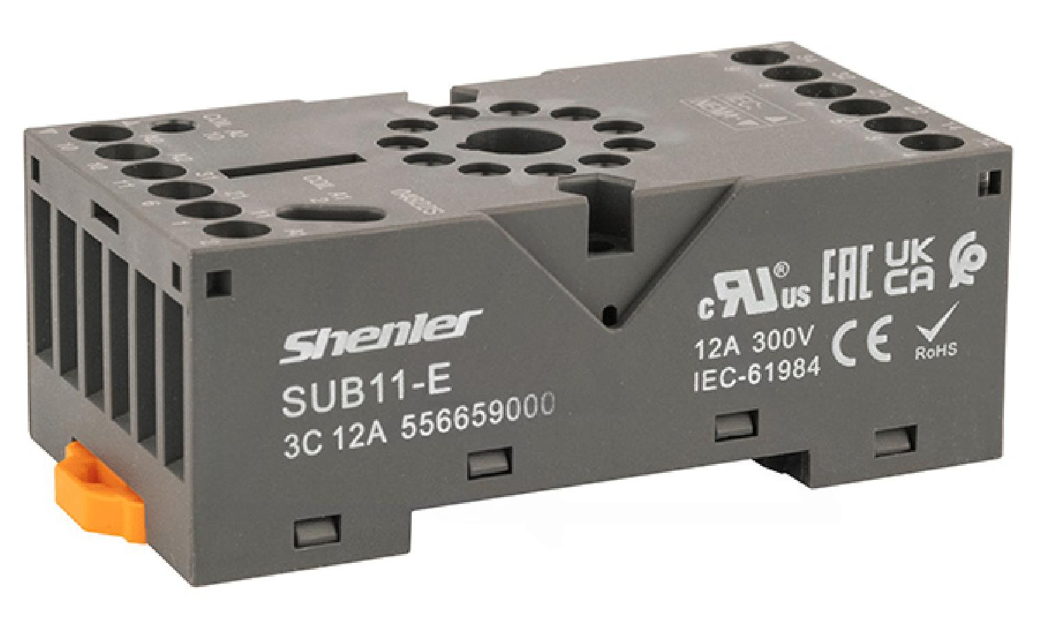 Цоколь SUB11-E, 3CO/11pin, 12A(300V), винтовой зажим, черный, на рейку DIN35/панель, для RUB3CO, R15, 60.13, RRD3, MT3, RUMC3, MK3