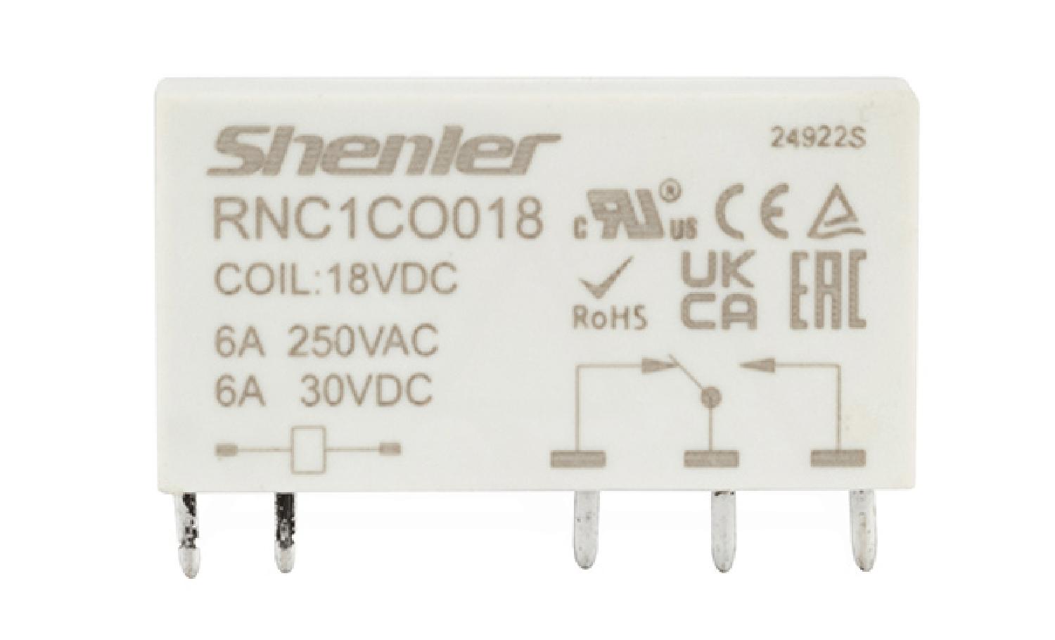 Реле RNC1CO018, 1CO, 6A(250VAC/30VDC), 18VDC, для печатных плат и цоколей SNB05/SNC05, IP60