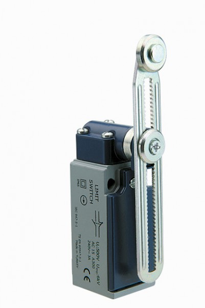 Концевой выключатель, привод реверсивный металлический ролик 18мм с угловым действием, регулируемый (1НЗ+1НО, мгновенное сраб.), серия L51, металлический корпус (240В AC, 3А), IP65 L51K13MEM123