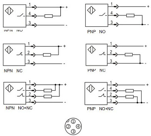 LANBAO PTF-DM5DPR-E2 оптический датчик 50x50x17мм 10-30DC PNP NO+NC Sn=5м разъём М12 (R-тип)