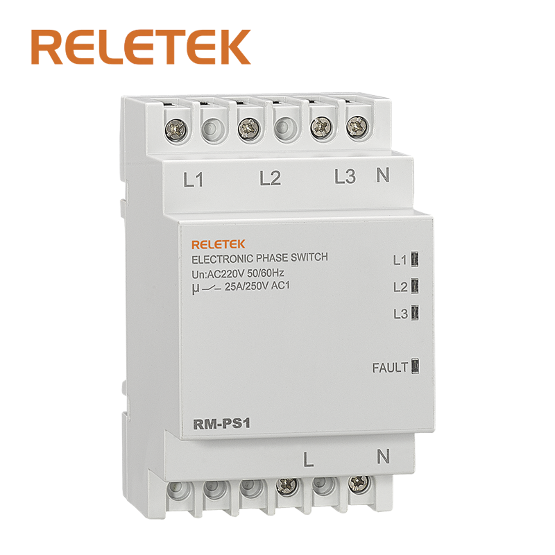 Реле выбора приоритетной фазы RM-PS1, 3NO+N, 25A, 220VAC, Umin(190V)/Umax(280V), 1s/150ms, LED, 3M