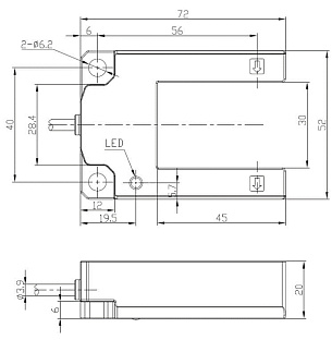LANBAO PU30S-TDFB Оптический щелевой датчик 30 мм (без регулировки), инфракрасный светодиод, NPN+PNP, NO/NC, 10…30 DC, корпус: ABS, щелевой, кабель 2 м, IP64