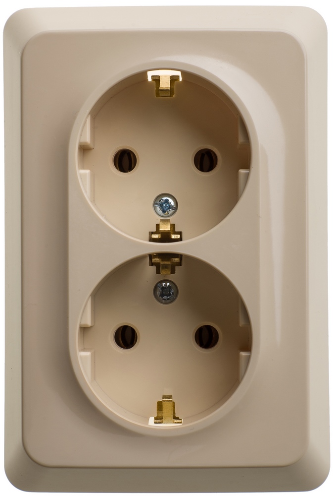 ЭТЮД С/У РОЗЕТКА двойная с заземлением без шторок, 16А 250B, КРЕМОВЫЙ