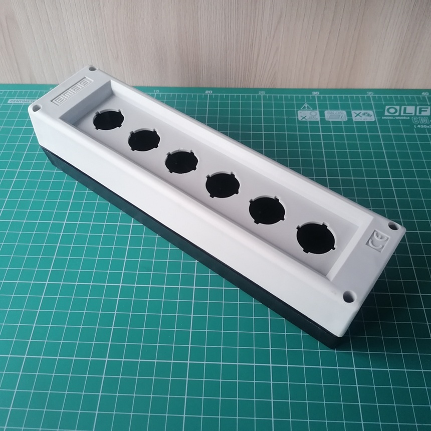 Корпус пост 6-кнопочный, пластик, пустой, черно-серый