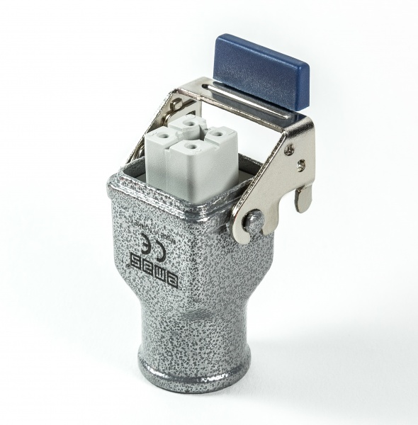 Кожух с гнездом металлический, 4 полюса, 10A, верхний ввод (PG 11), фиксаторы металл, IP65 EBM04PU36