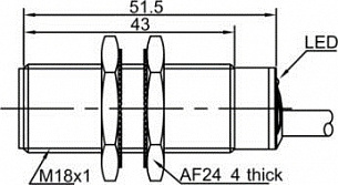 LANBAO LR18XBF05DPOW1 Индуктивный датчик М18, заподлицо, Sn5 мм, PNP, NO, -40...+70C, кабель 2м.