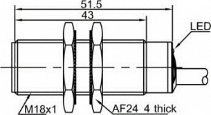 LANBAO LR18XBF05DPOW1 Индуктивный датчик М18, заподлицо, Sn5 мм, PNP, NO, -40...+70C, кабель 2м.