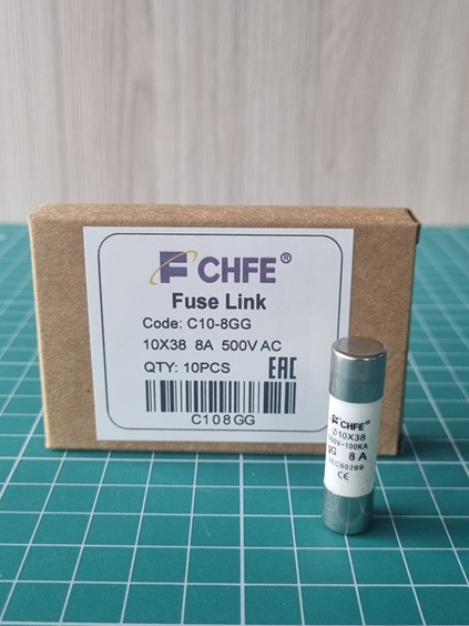 Вставка плавкая цилиндр., 8A, 500VAC, 120kA, 10x38mm, тип gG