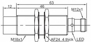 LANBAO LR18XBN12DLOY-E2 индуктивный датчик М18х63мм 2-х проводный DC NO Sn=12мм разъем М12