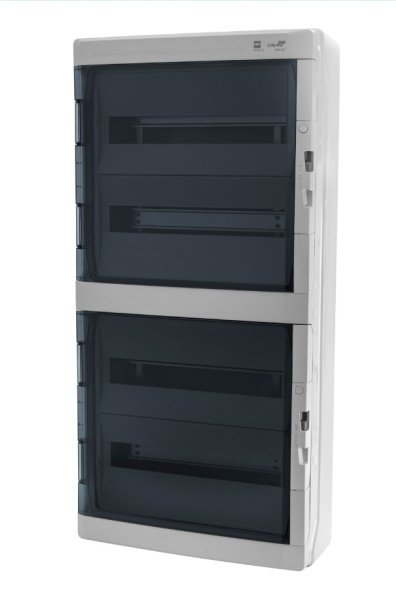 Щит навесной GALANT 4x18M, N/PE 8x 10x16+10x10mm2, 2x дымчатых пласт. двери, светло-серый RAL7035, 878x432x160mm, IP65