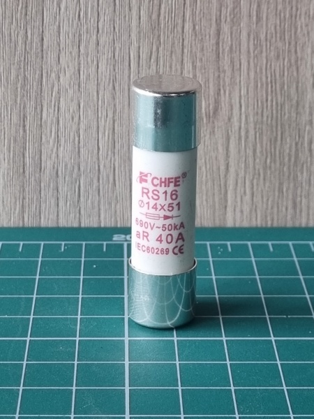 Вставка плавкая цилиндр. RS16, 40A, 690VAC, 50kA, 14х51mm, тип aR (RS16-40AR)