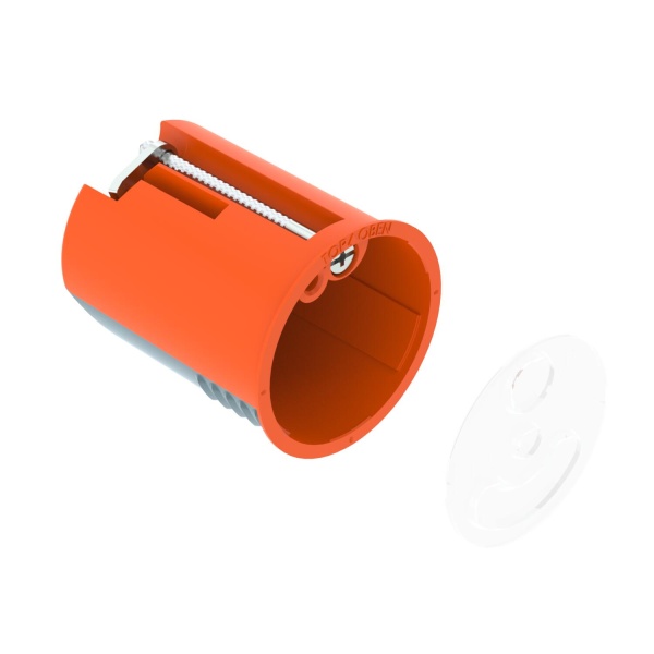 Подрозетник HG 45-WA-LD для светильников, с крышкой, 650°С, Ø38мм, h=45мм, для полых стен, c винтами, с мембр. вводами, оранжевый, полипропилен