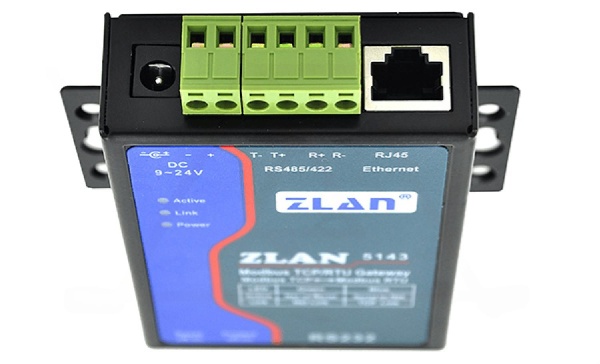 Преобразователь интерфейсов ZLAN5143, RS-232/485/422 в Ethernet, 1xRS-485/422, 1xRS-232, Modbus Gateway, 24VDC