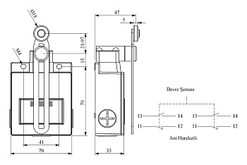 Концевой выключатель, привод реверсивный пластиковый ролик 18мм с угловым действием, регулируемый 2х(1НЗ+1НО, мгновенное сраб.), серия L54, металлический корпус (240В AC, 3А), IP65