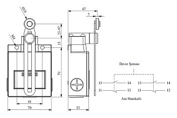 Концевой выключатель, привод реверсивный пластиковый ролик 18мм с угловым действием, регулируемый 2х(1НЗ+1НО, мгновенное сраб.), серия L54, металлический корпус (240В AC, 3А), IP65