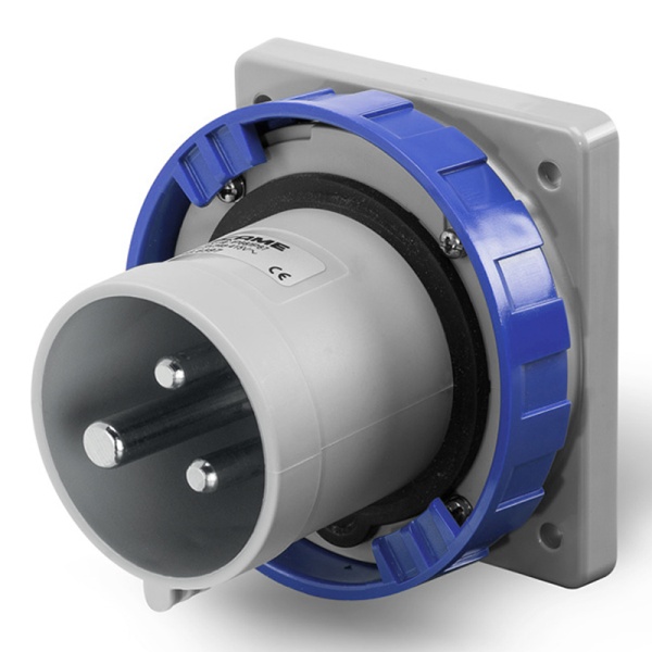 Разъем пром. силовой CEE встраиваемый, штекер, 63A, 2P+E 6h, 200_250VAC 50/60Hz, уст. 100x110mm, IP66/IP67/IP69, серия OPTIMA