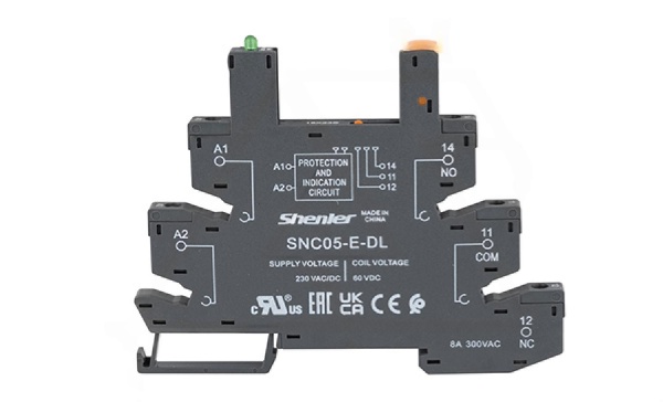 Цоколь SNC05-E-DL, 8A(300VAC), черный, 230VAC/DC, винтовой зажим, LED, W=6.2mm, на рейку DIN35, для реле 60VDC RNC, RM699BV, RSR30, 34.51, 34.81, RSS,