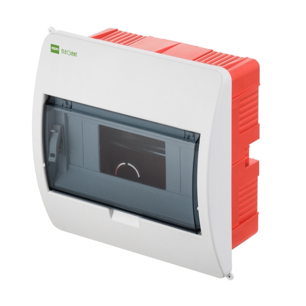 Щит встраиваемый ELEGANT 1x8M, N/PE 2x 2x16+5x10mm2, дымчатая пласт. дверь, белый RAL9003, 195x195x93mm, IP40