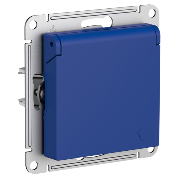 ATLASDESIGN РОЗЕТКА с заземлением со шторками с крышкой, 16А, IP20, механизм, АКВАМАРИН