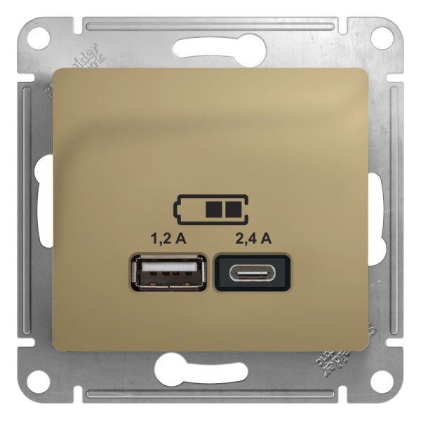 GLOSSA USB РОЗЕТКА А+С, 5В/2,4А, 2х5В/1,2А, механизм, ТИТАН
