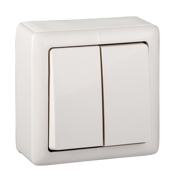 ХИТ О/У 2-клавишный ВЫКЛЮЧАТЕЛЬ ИЗОЛ.ПЛ. 6А, 250В, БЕЛЫЙ