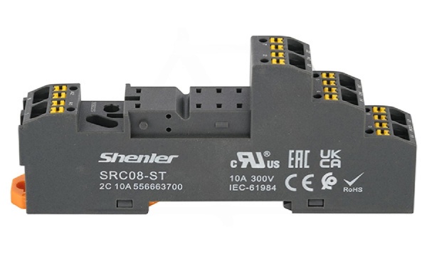 Цоколь SRC08-ST, 10A(300V), push-in, черный, на рейку DIN35, для R2G1CH, R2G2CH, RM84, RM85, RM87L, RM87P, RMP84, RMP85, 41.52, 41.61, 41.81, RT2, G2R