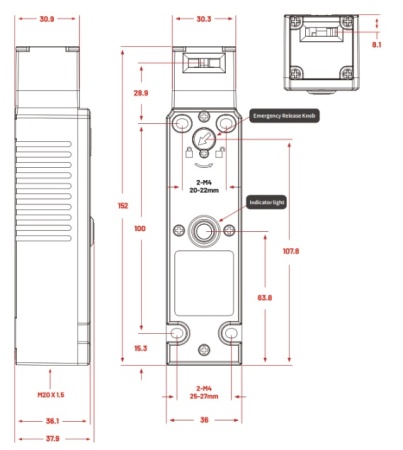 LANBAO SLBS-ET1E-D  Электромагнитный замок безопасности,1NC/1NO + None,Кабельный ввод M20
